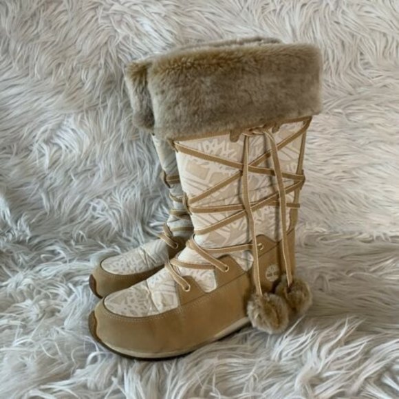 Women’s Timberland Boots Winter Tall Fur Leather Tall wheat size 5 70937M - Picture 1 of 10